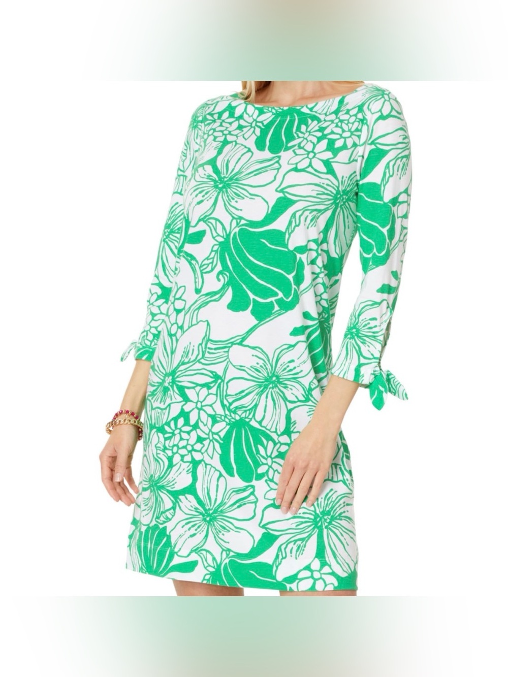 Lilly Pulitzer Lidia 3/4 Sleeve Boatneck Mini Dress Floral Preppy Old Money Sz S